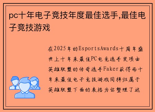 pc十年电子竞技年度最佳选手,最佳电子竞技游戏