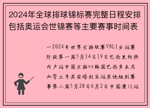 2024年全球排球锦标赛完整日程安排包括奥运会世锦赛等主要赛事时间表